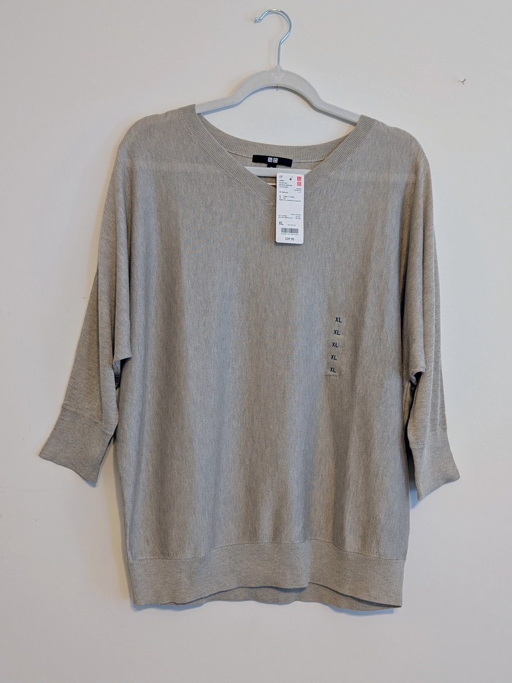 UNIQLO Oatmeal Oversized V-Neck Dolman Women's Silk Blend Sweater XL